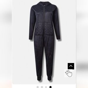 Torrid Fleece Pom Ears Heart Pocket Lounge Onesie black 3x 4x